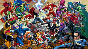 Marvel and DC Superheroes Epic Crossover Battle Scene HD wallpaper