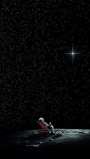 Astronaut Relaxing in a Red Chair on the Moon Surface Under a Starry Night Sky HD phone wallpaper