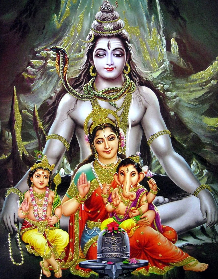 Divine Hindu Family Portrait of Lord Shiva, Parvati, Ganesha, and Kartikeya HD phone wallpaper