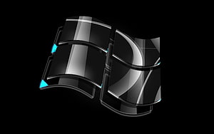 Glossy Black Windows Logo with Cyan Accents on Dark Background HD wallpaper
