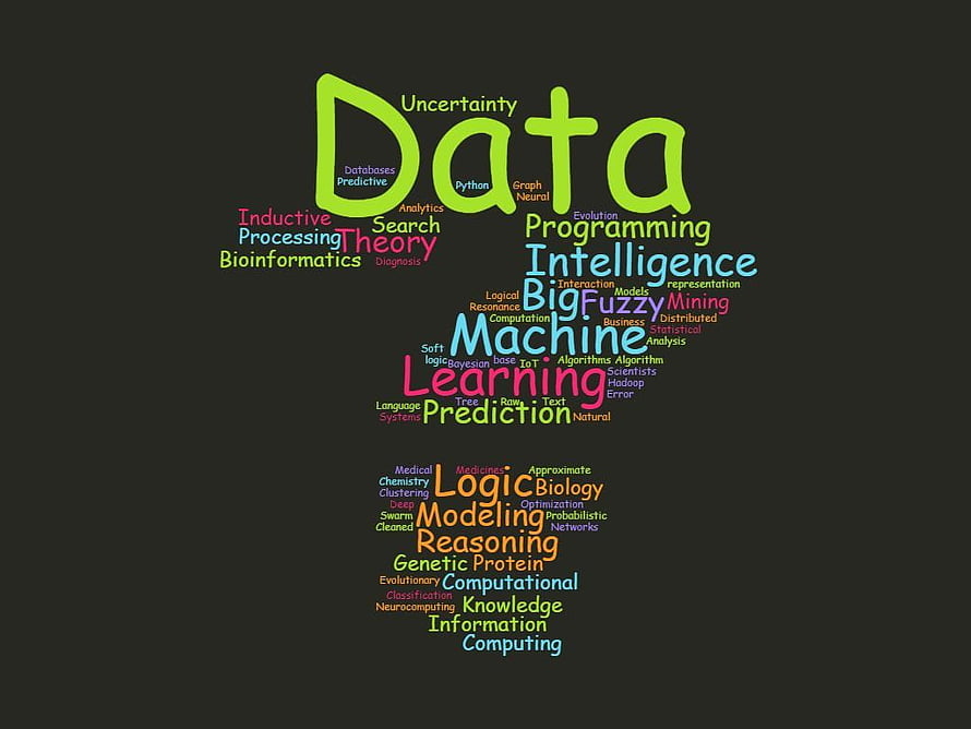 Colorful Data Science and Machine Learning Word Cloud Concept Art HD wallpaper