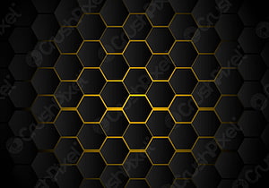 Black Hexagonal Grid with Gold Neon Lines on Dark Background HD wallpaper
