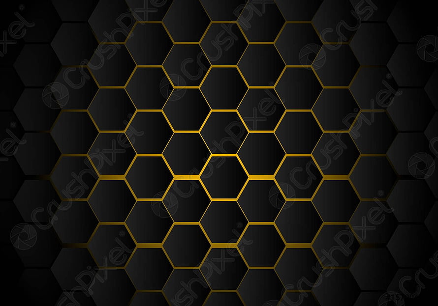 Black Hexagonal Grid with Gold Neon Lines on Dark Background HD wallpaper