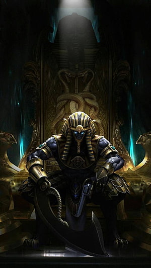 PUBG Pharaoh X Suit Concept Art with Golden Armor and Scimitar HD phone wallpaper