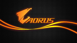 Gigabyte Aorus Gaming Logo Wallpaper With Orange Neon Waves And Honeycomb Background HD wallpaper