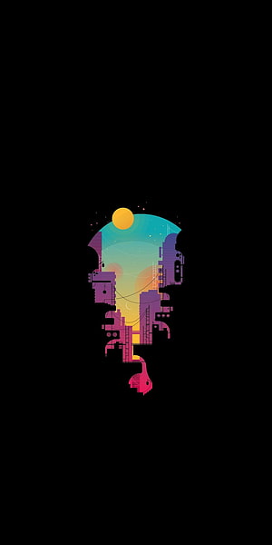 Abstract Cityscape Inside Human Head Silhouette With Sunset Sky, Amoled minimalist Minimalist black top minimalist black, AMOLED City HD phone wallpaper