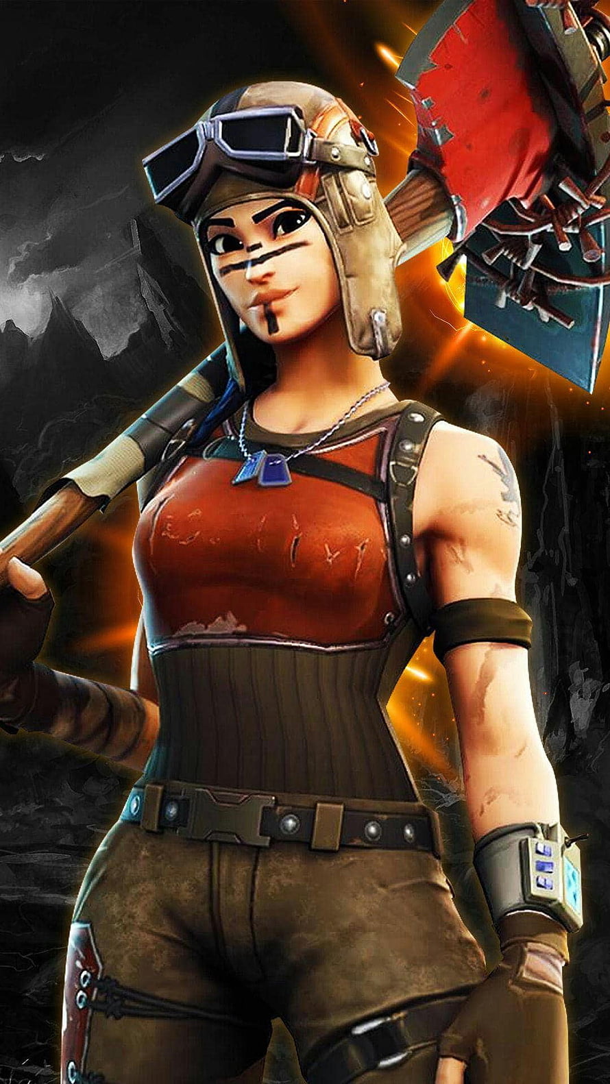Renegade Raider Fortnite Character with Goggles and Battle Axe HD phone wallpaper