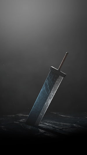 Final Fantasy VII Remake Buster Sword Planted in Dark Stone Ground HD phone wallpaper