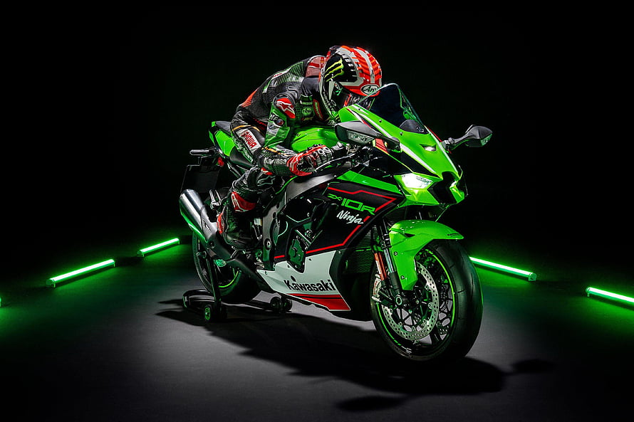 Kawasaki Ninja ZX-10R Superbike with Rider in Green and Black Livery HD wallpaper