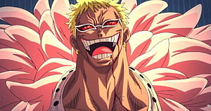 Doflamingo Laughing Maniacally in Pink Coat Anime Wallpaper, One Piece: Donquixote Doflamingo's 10 Strongest Techniques HD wallpaper