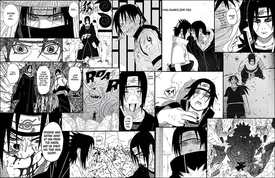 Naruto Manga Itachi Uchiha and Sasuke Uchiha Emotional Final Moments Black and White Comic Panels, Itachi, Naruto_Shipuden, Anime, Sharingan, Sasuke, Naruto, Mangekyou_Sharingan, Manga HD wallpaper
