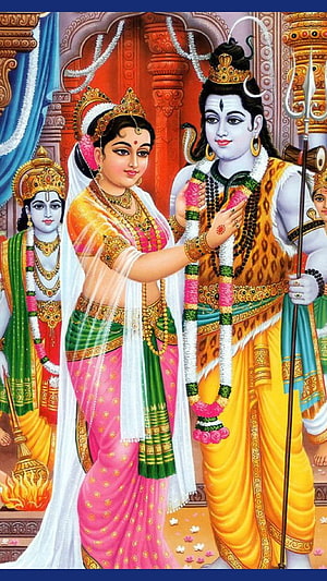 Lord Shiva and Goddess Parvati Wedding Scene in Traditional Indian Art Style HD phone wallpaper