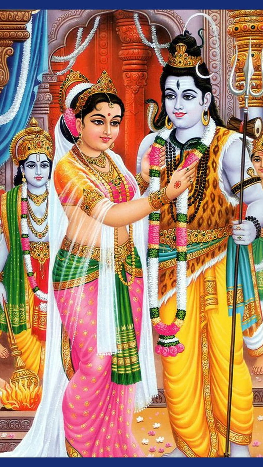 Lord Shiva and Goddess Parvati Wedding Scene in Traditional Indian Art Style HD phone wallpaper