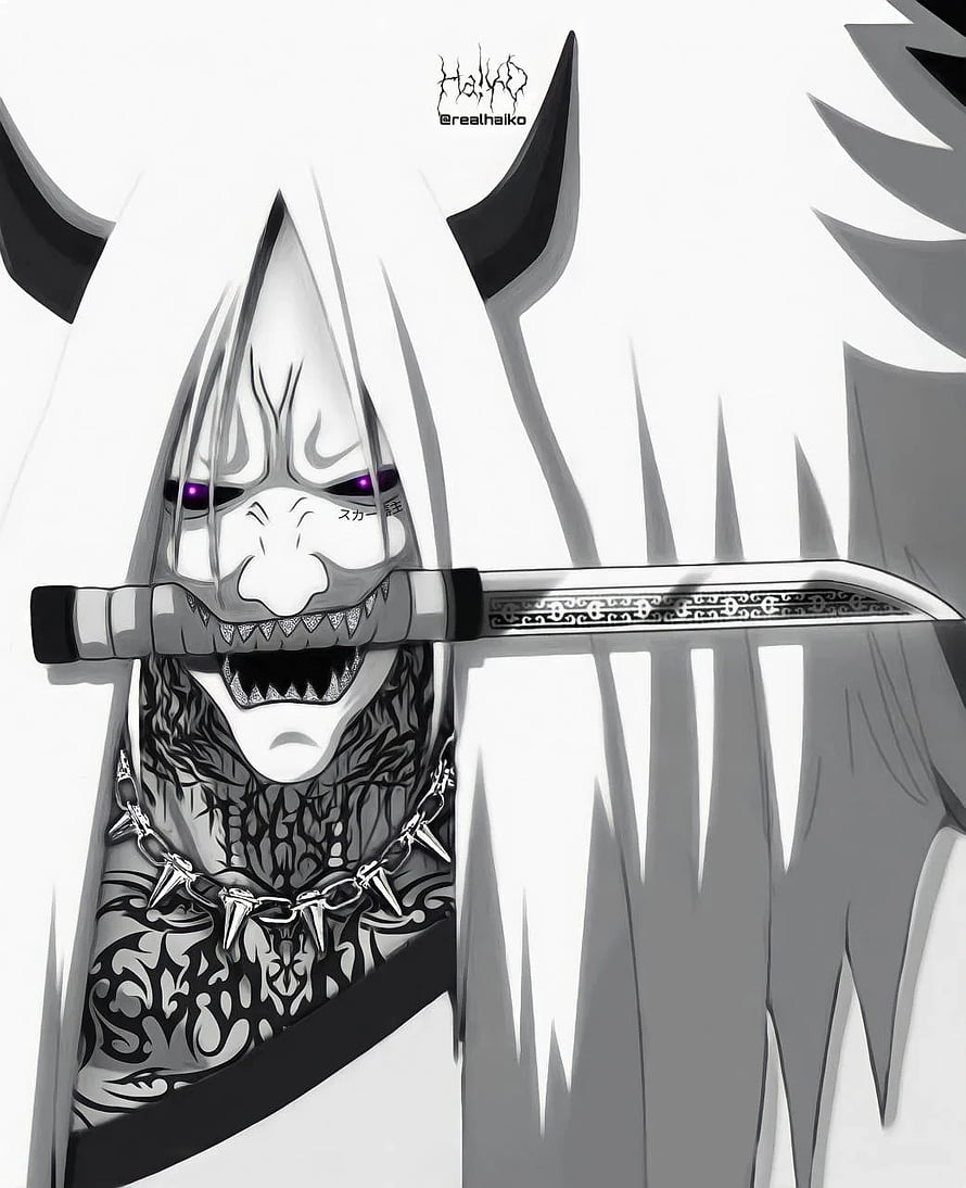 Orochimaru Snake Mask Anime Character Portrait With Katana In Mouth HD phone wallpaper