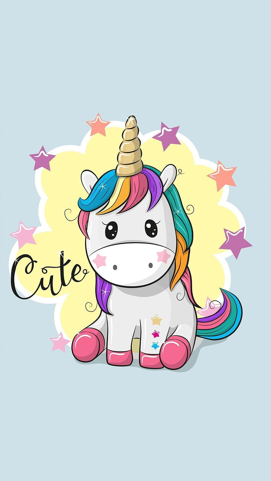 Cute Cartoon Unicorn With Rainbow Mane And Tail On Pastel Blue Background, Cute Cartoon Unicorn - Top Cute Cartoon Unicorn Background - Unicorn cute, Unicorn , Cute cartoon, Cool Cartoon Unicorn HD phone wallpaper