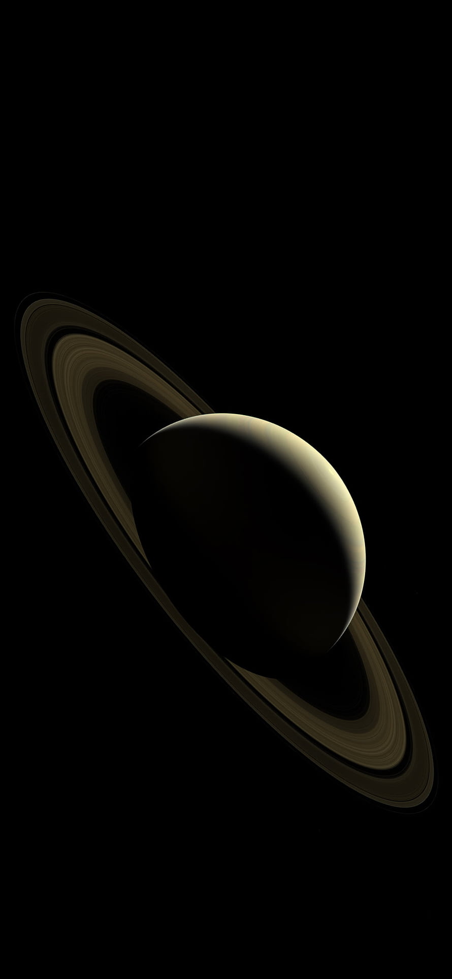 Saturn with its iconic rings set against the deep black void of outer space HD phone wallpaper