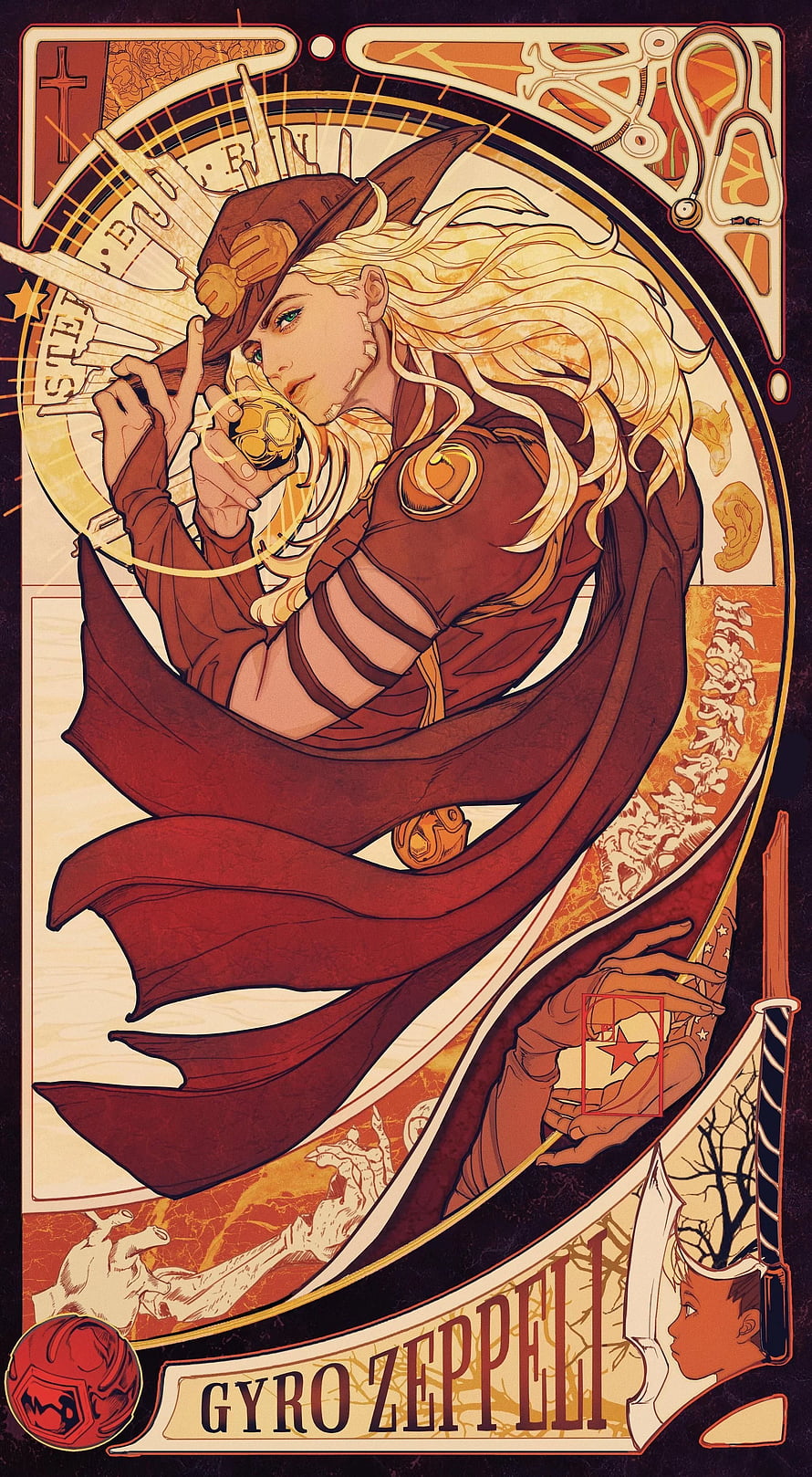 Gyro Zeppeli JoJo's Bizarre Adventure Art Nouveau Style Illustration HD phone wallpaper