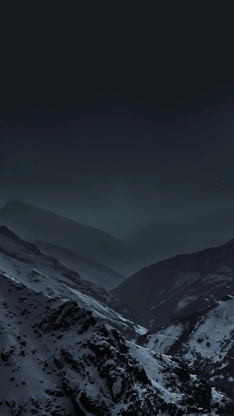 Moody Snow-Covered Mountain Valley at Night with Dark Misty Sky HD phone wallpaper