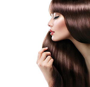 Beautiful Woman With Long Shiny Brown Hair And Bangs In Profile View, Hair Salon PNG Transparent Hair Salon PNG, Coiffure HD wallpaper