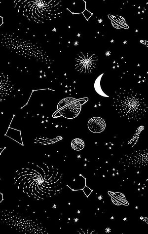 Black and White Space Illustration with Planets, Stars, and Constellations HD phone wallpaper