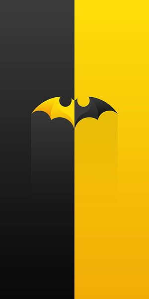 Minimalist Batman Logo Split Black and Yellow Background, Batman Minimal, Batman Yellow HD phone wallpaper