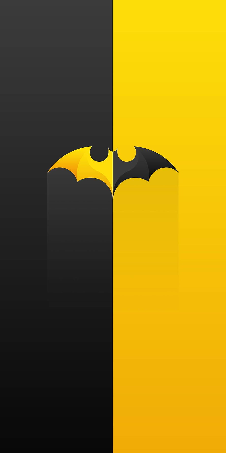 Minimalist Batman Logo Split Black and Yellow Background, Batman Minimal, Batman Yellow HD phone wallpaper