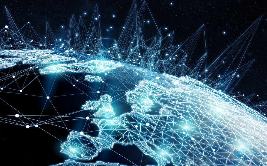 Glowing Digital Globe With Global Network Connections And Satellite Data Streams HD wallpaper