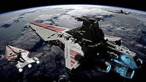 Star Wars Imperial Star Destroyer and TIE Fighters Orbiting a Planet HD wallpaper