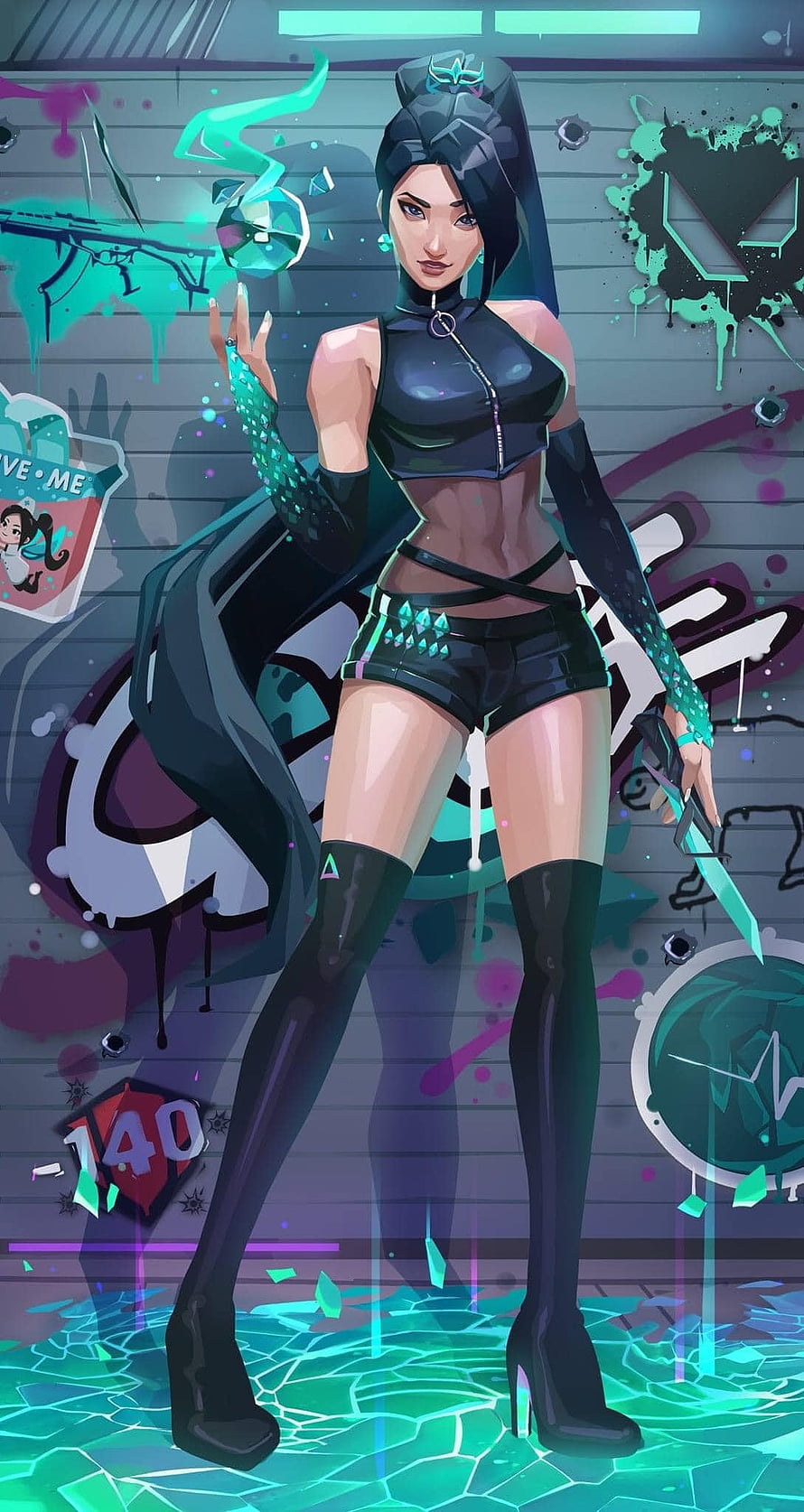 Cyberpunk Female Assassin with Glowing Dagger and Neon Magic HD phone wallpaper