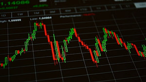 Financial Candlestick Chart Showing Market Volatility and Price Trends on Digital Screen HD wallpaper