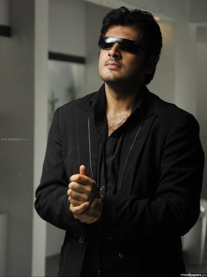 Ajith Kumar in a black suit and sunglasses from the Billa movie HD phone wallpaper