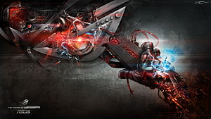 ASUS ROG Strix Cyberpunk Robot Fist with Glowing Red and Blue Energy Effects HD wallpaper