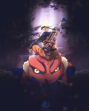 Naruto Uzumaki Sitting on Gamabunta in a Dark Forest Anime Wallpaper HD phone wallpaper