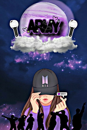 BTS ARMY Fan Art Illustration with Light Sticks and Galaxy Sky HD phone wallpaper