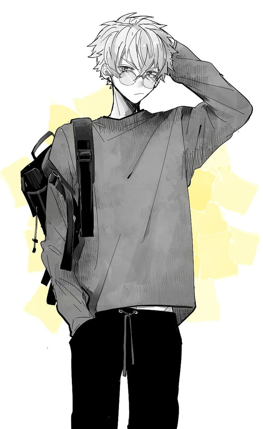 Anime Boy With Glasses And Backpack In Casual Streetwear Style HD phone wallpaper