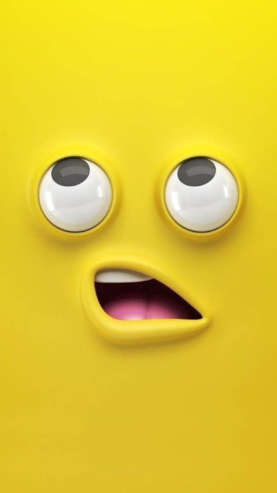 3D Yellow Emoji Face with Surprised Expression and Wide Open Mouth HD phone wallpaper