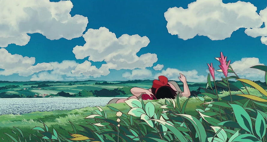 Kiki from Kiki's Delivery Service Lying in Grass by the Lake HD wallpaper