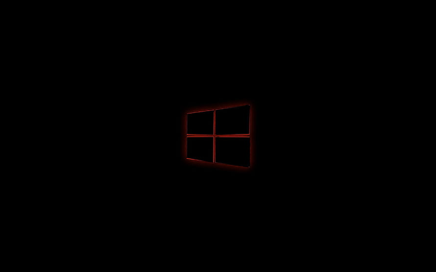 Dark Windows 10 Logo with Red Neon Glow on Black Background HD wallpaper