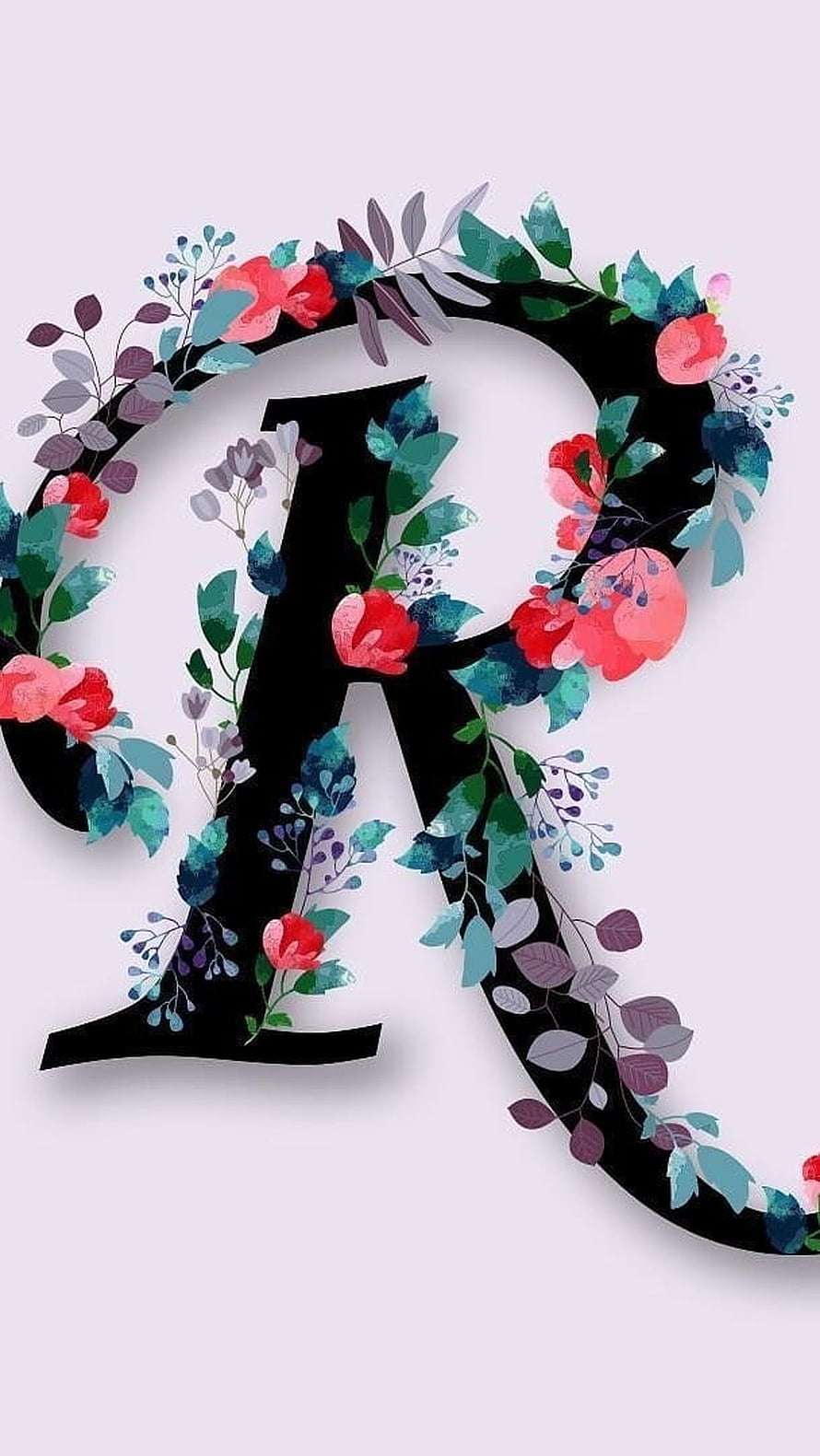 Floral Letter R Initial Wallpaper With Watercolor Flowers And Leaves HD phone wallpaper