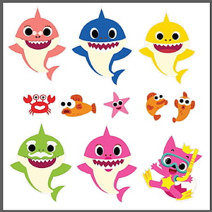 Baby Shark Family Cartoon Stickers Set With Ocean Friends And Diver Cat HD wallpaper