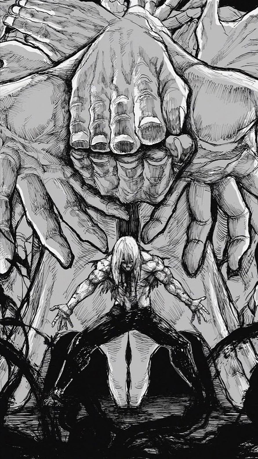 Mahito from Jujutsu Kaisen in a dramatic black and white manga panel HD phone wallpaper