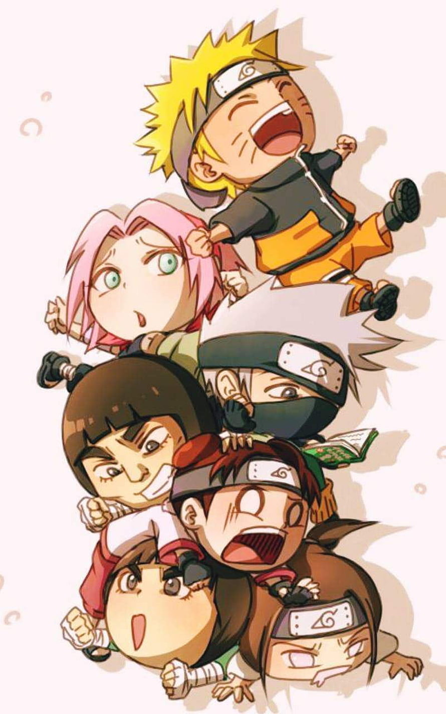 Chibi Naruto Shippuden Team 7 Characters in a Playful Pile-Up HD phone wallpaper
