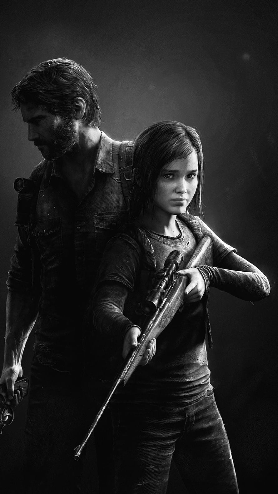 The Last of Us Part 2: Joel and Ellie in Dramatic Black and White Portrait HD phone wallpaper