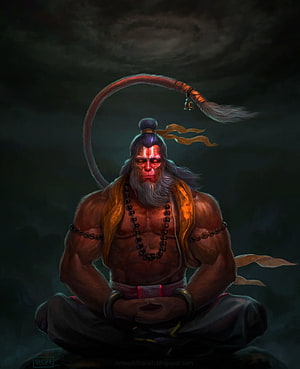 Hanuman the Monkey God Meditating in Lotus Pose with Sacred Rudraksha Beads and Tilt, Hanuman, HARISH MOGER. Hanuman , Hanuman jayanthi, Lord hanuman, Hanuman Art HD phone wallpaper