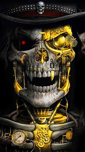 Steampunk Skull Artwork with Gears, Goggles, and Mechanical Details HD phone wallpaper