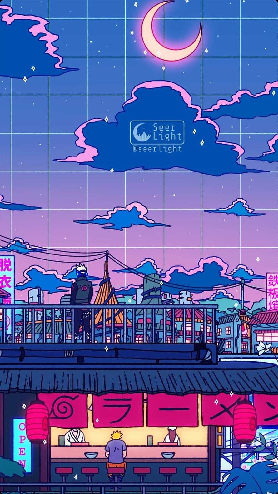Naruto and Kakashi at Ramen Shop Retro Anime Night Scene Wallpaper HD phone wallpaper