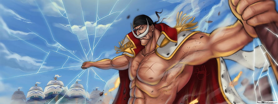 Whitebeard Edward Newgate from One Piece in a Dynamic Action Pose with Cracked Glass Effect HD wallpaper