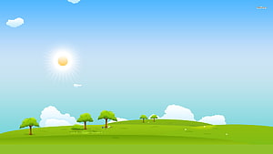 Sunny Green Hills With Trees And Blue Sky Vector Landscape Illustration HD wallpaper