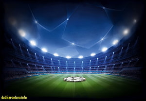 UEFA Champions League Stadium Night Scene with Star Pattern and Floodlights HD wallpaper