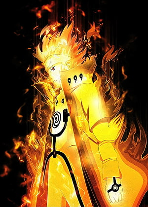 Naruto Uzumaki in Baryon Mode with Golden Chakra Aura and Nine-Tails Mask HD phone wallpaper